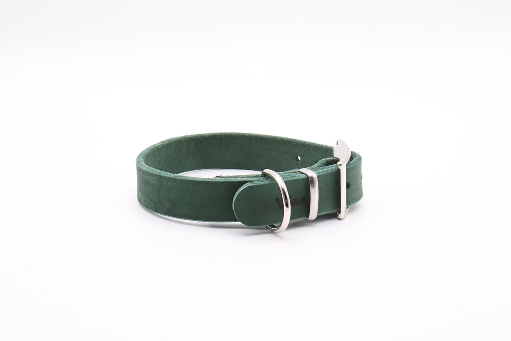 Basic Leder Halsband 25mm Dunkelgrün